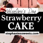Pinterest pin for chocolate covered strawberry cake