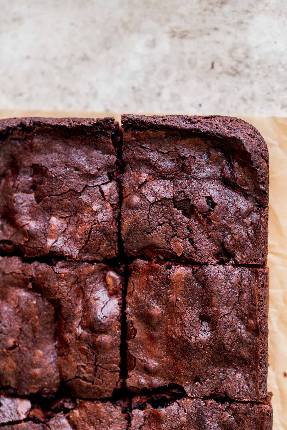 Close up of the crinkle tops of the brownies.