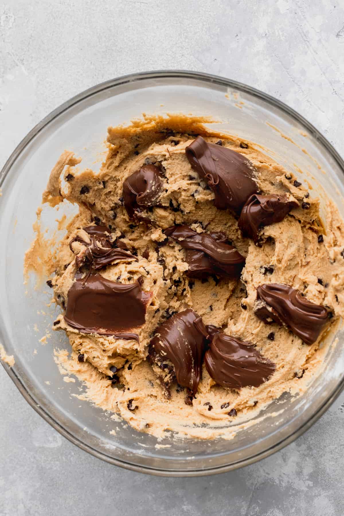 Nutella on top of cookie dough.