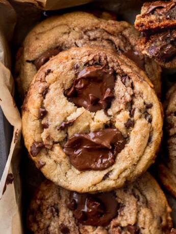 Close up of peanut butter Nutella cookie in a box.