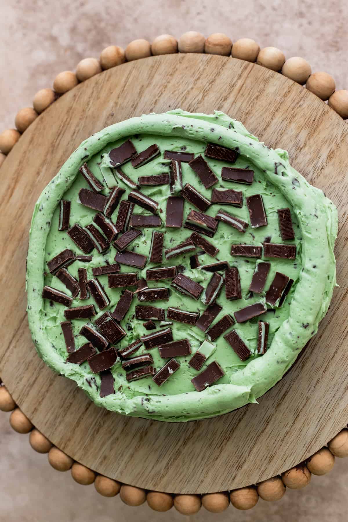 Andes mints on top of cake layer.