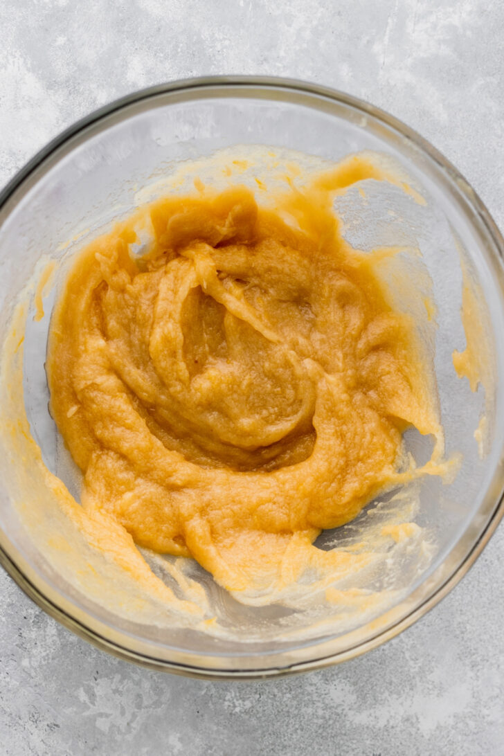 Wet ingredients in a bowl.