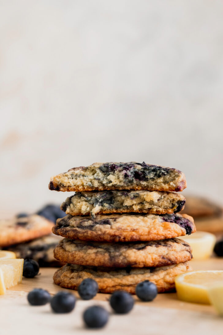 Stack of lemon blueberry cookies.