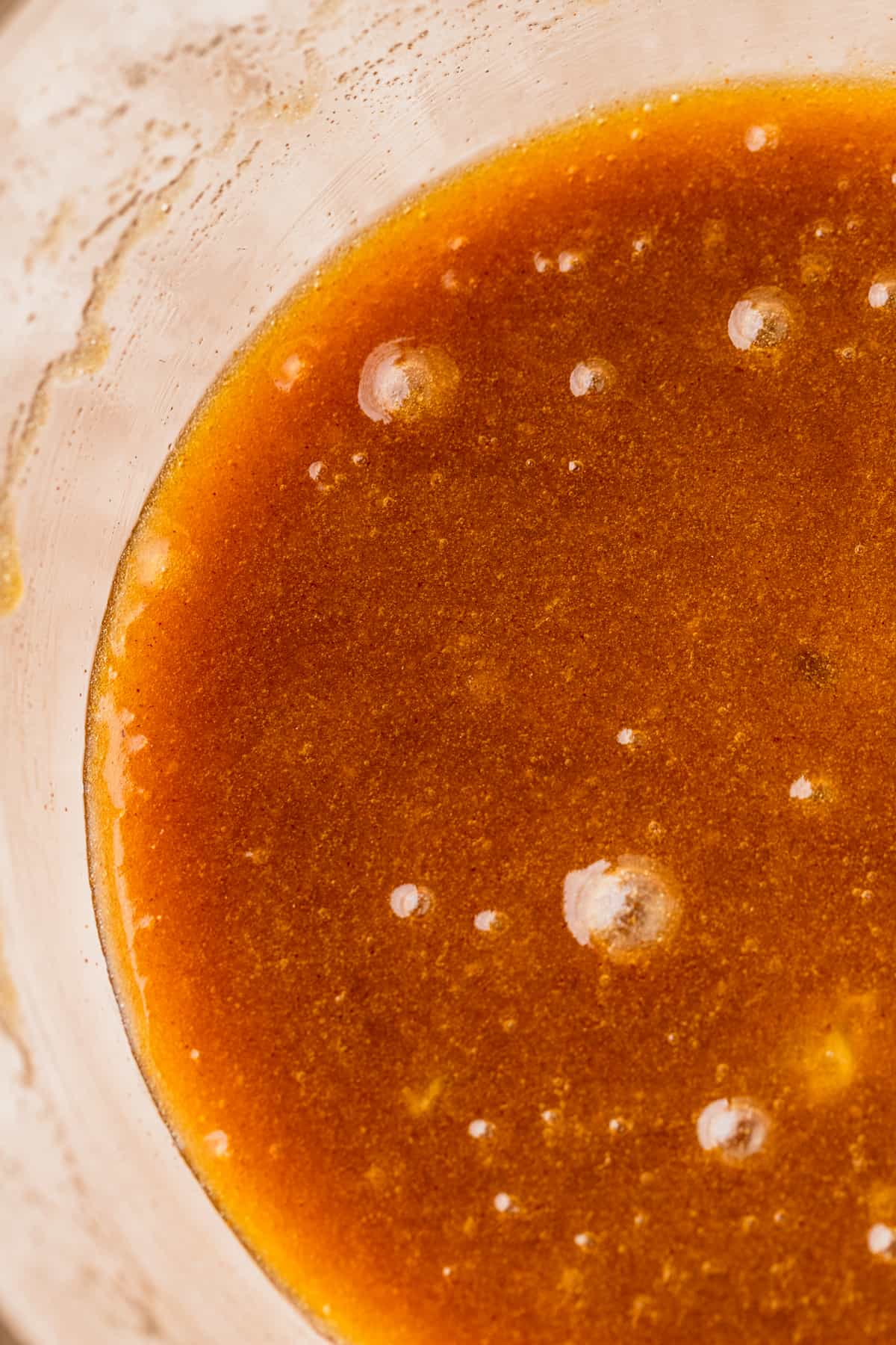 Wet ingredients in a glass bowl.