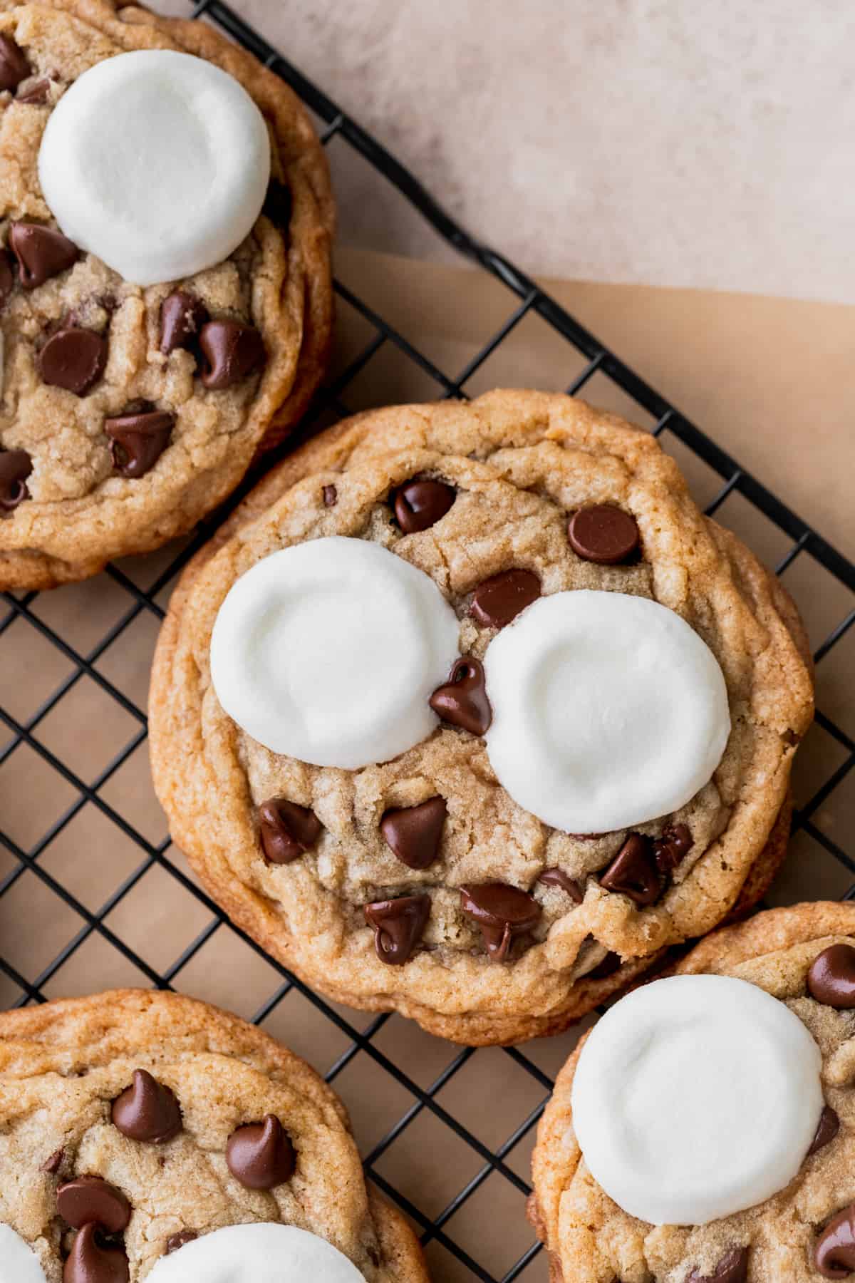 One cookie on a wire rack.