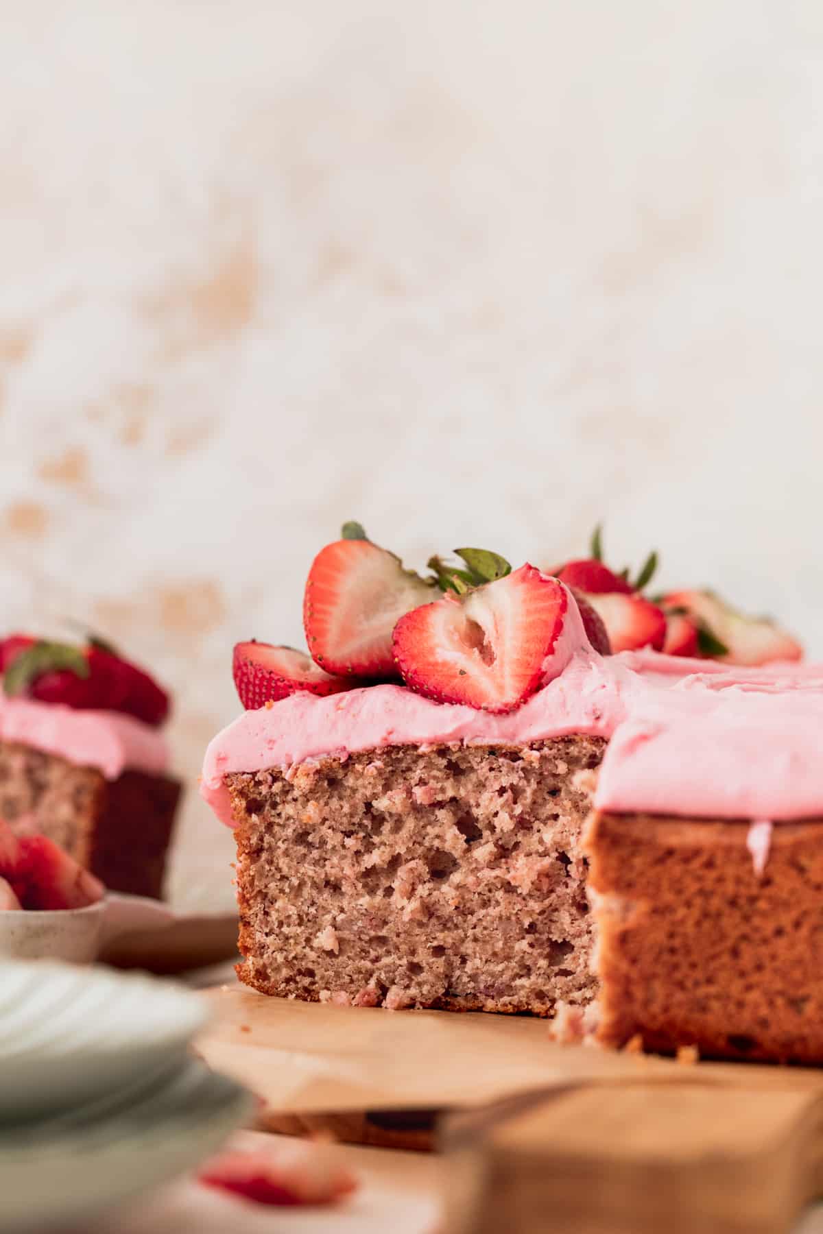 Side view of the strawberry sheet cake.