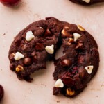 One black forest cookie split in half.