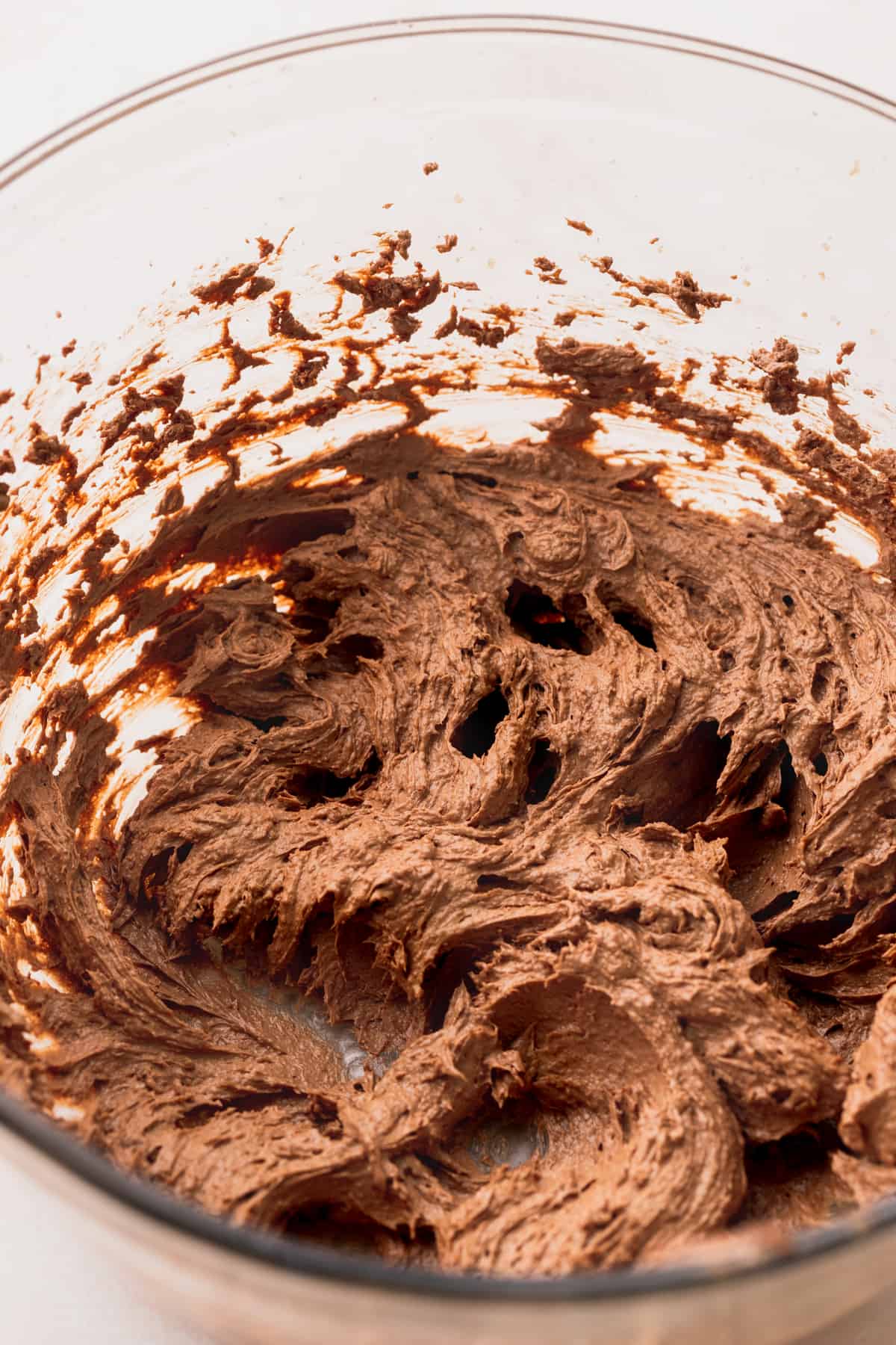 Chocolate wet ingredients in a glass bowl.