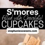 Pinterest pin for s'mores cupcakes.