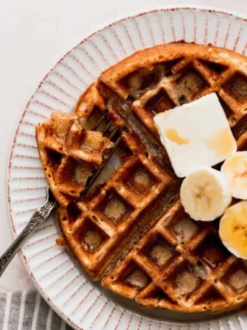 Taking a bite out of the banana waffles.