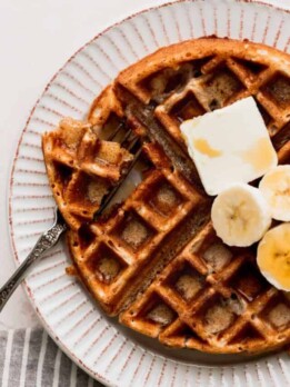 Taking a bite out of the banana waffles.