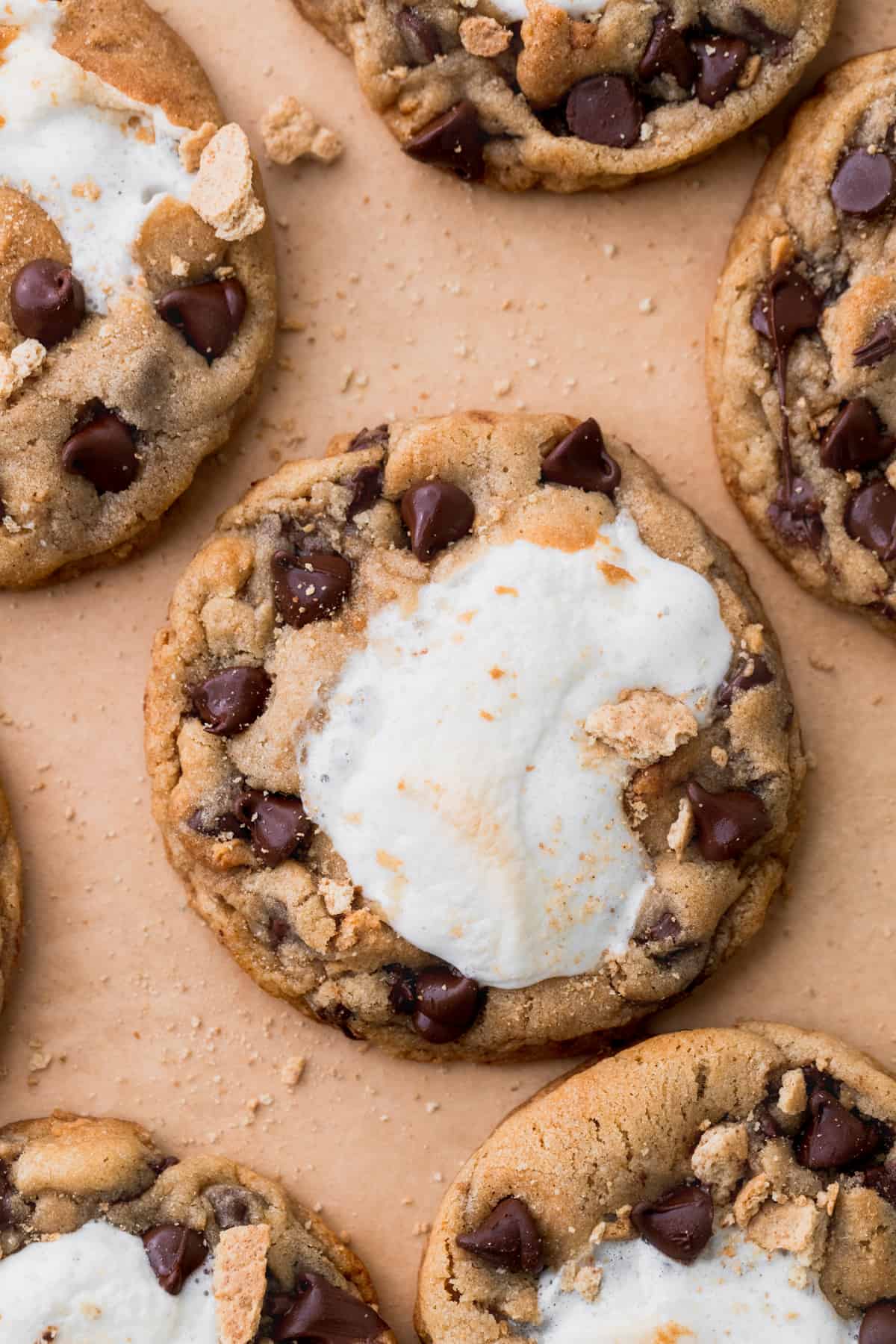 S'mores cookie on parchment paper.