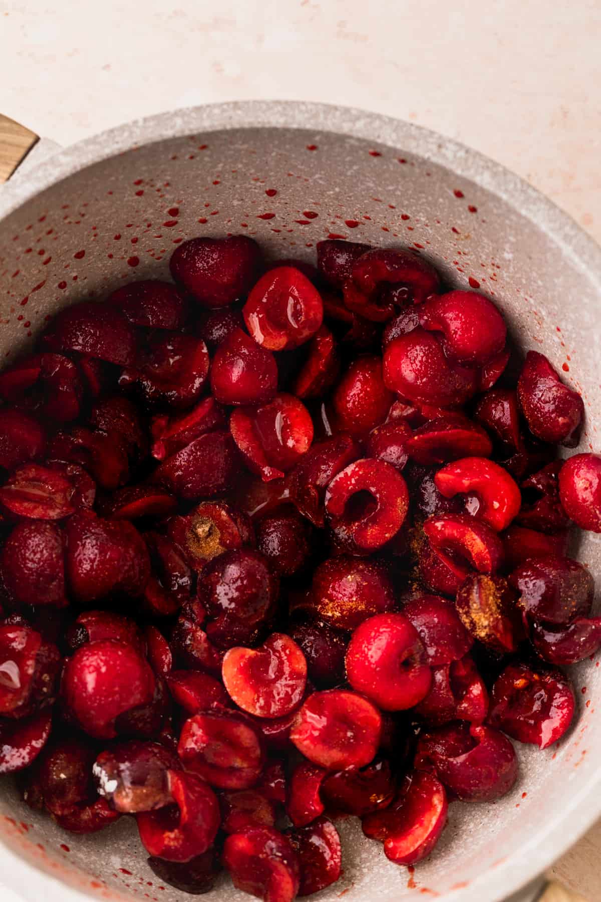 Cherries in a pot.