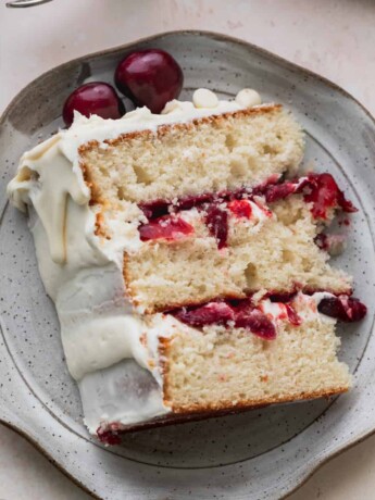 Slice of white forest cake on a plate