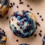 Top view of blueberry chocolate chip muffins.