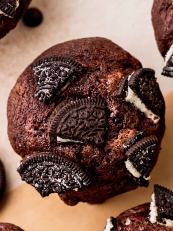 Oreo muffins with extra Oreos on top.