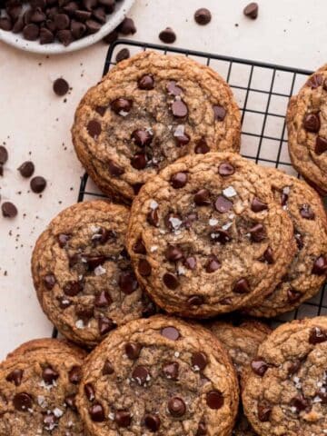 Several coffee cookies on a wire rack.