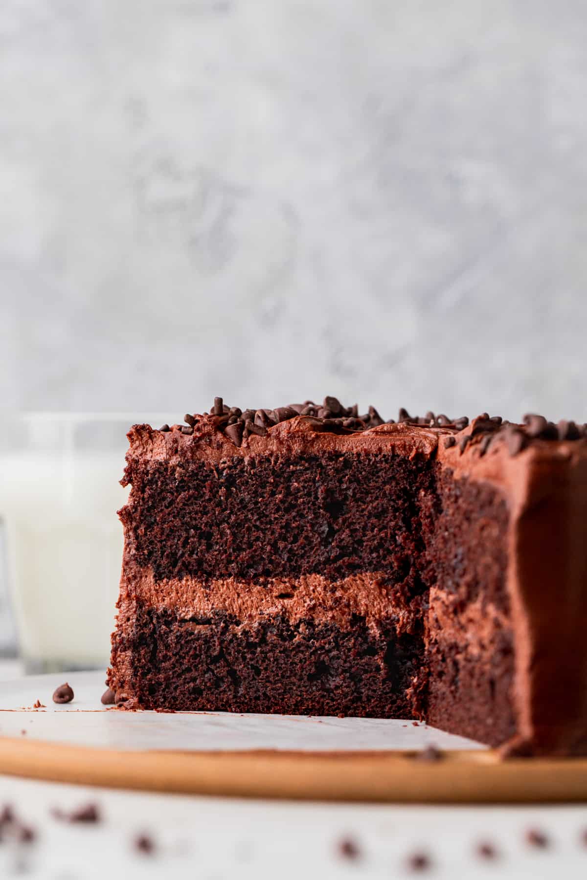 Mini chocolate cake split in half.