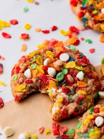 One bite missing from the fruity pebble cookies.