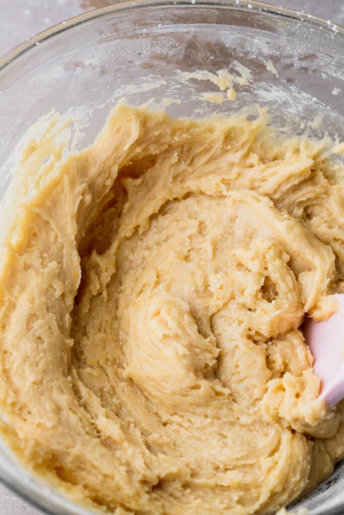 Cookie dough in a glass bowl