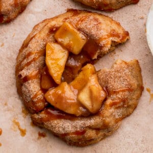 Apple pie cookie split in half.