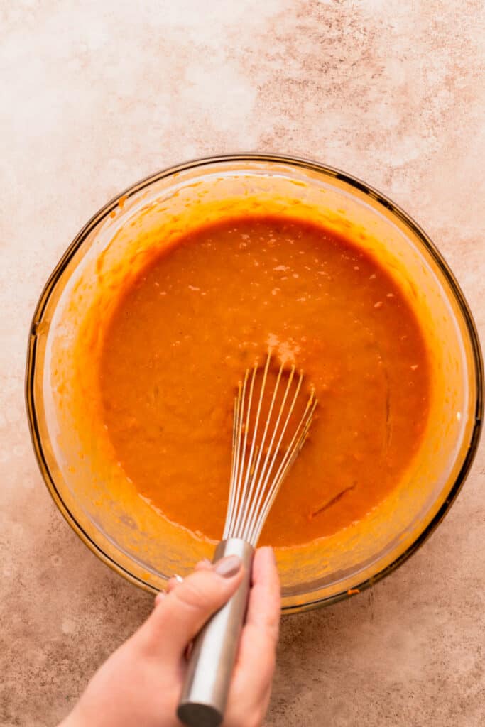 Wet ingredients in a bowl.