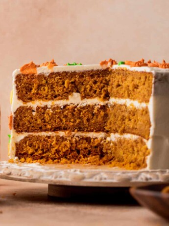 Pumpkin carrot cake cut in half.