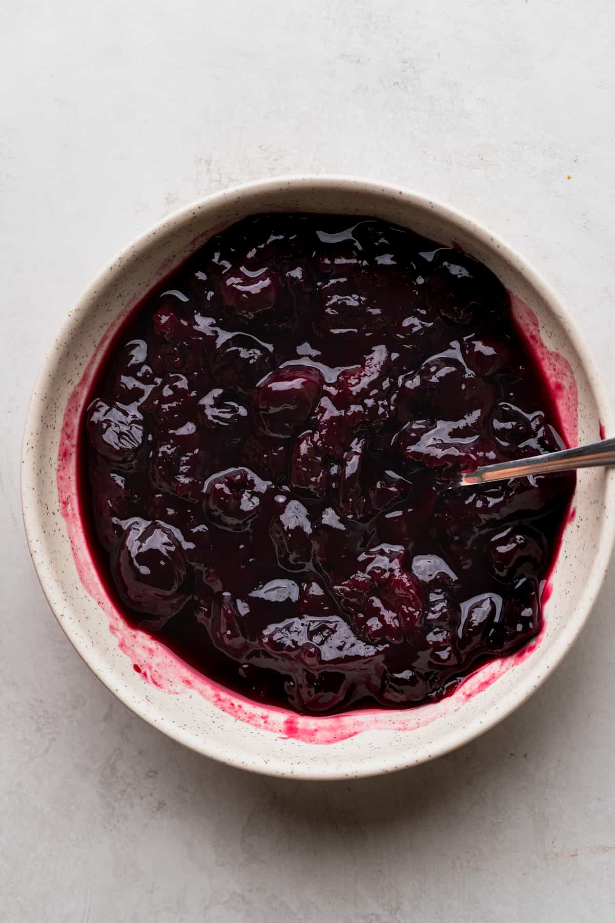Cherry pie topping in a bowl.
