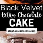 Pinterest pin for black velvet cake.