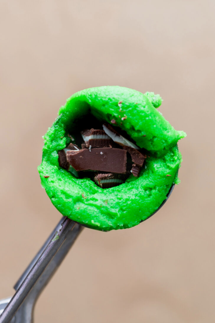 Chopped Andes mints in the scoop.