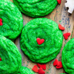 Top view of Grinch cookies.