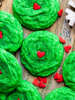 Top view of Grinch cookies.