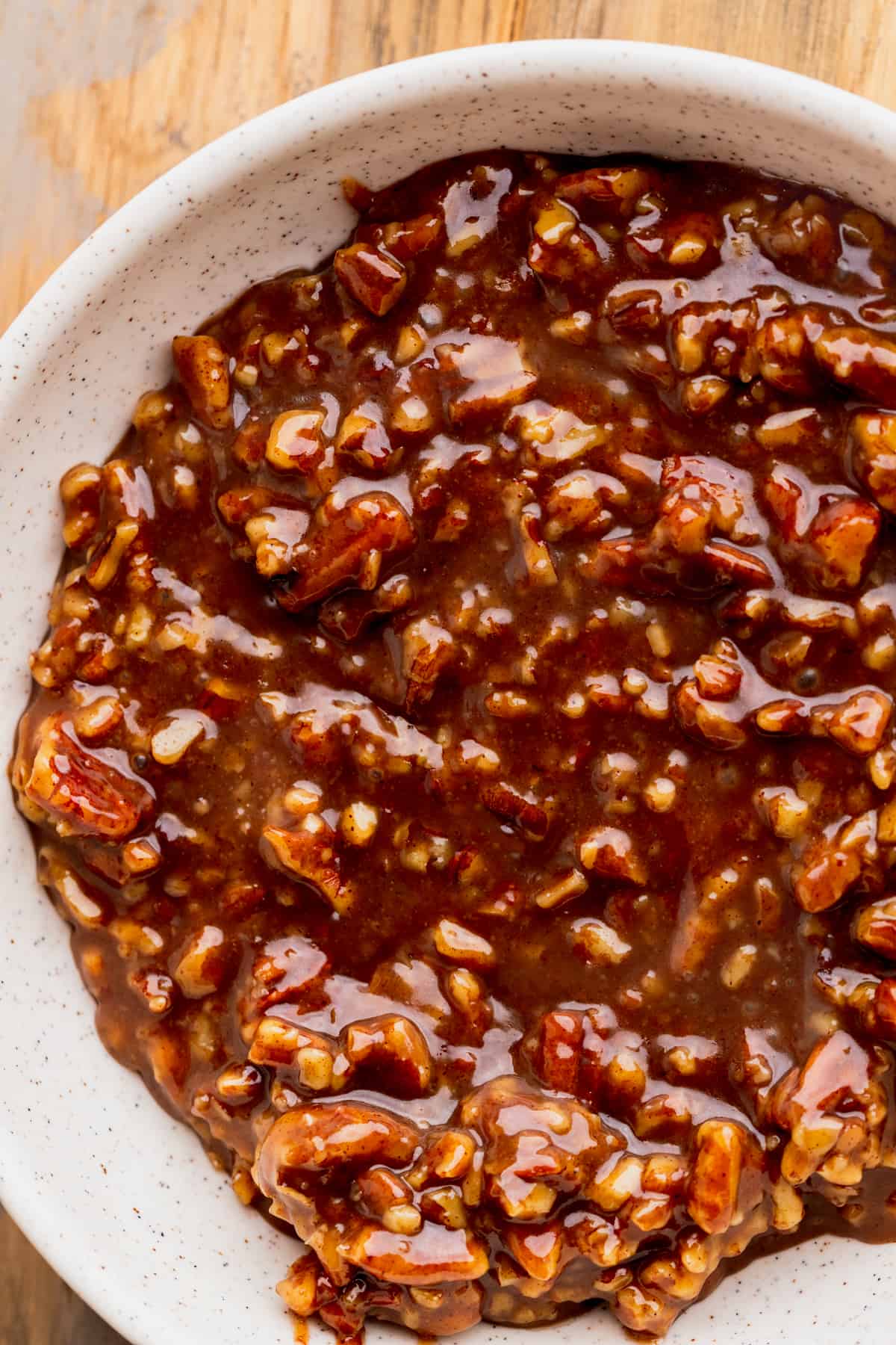 Pecan pie filling in a bowl.