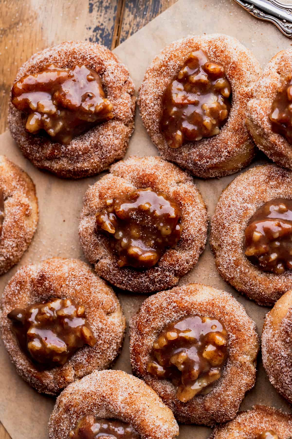 Pecan pie cookies coated in cinnamon sugar.