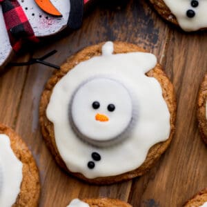 Close up of snowman cookies.