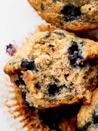 Close up of banana blueberry muffin.