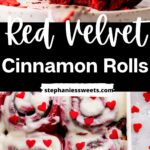 Pinterest pin for red velvet cinnamon rolls.