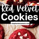 Pinterest pin for red velvet cookies.