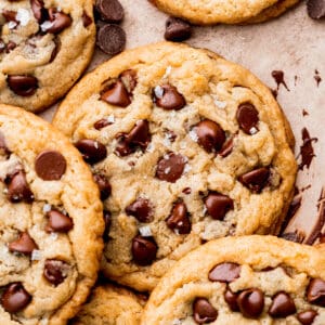 Array of eggless chocolate chip cookies.