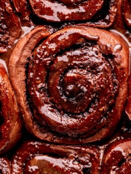 Close up of the chocolate rolls.