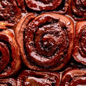 Close up of the chocolate rolls.