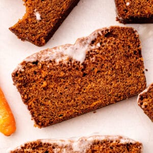 Top view of slices of carrot bread.