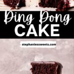 Pinterest pin for ding dong cake.