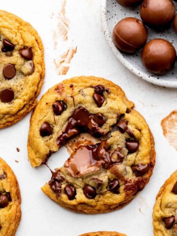 Lindt truffle stuffed cookie split in half.