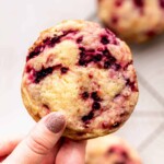 Holding a lemon blackberry cookie in my hand.