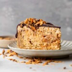 One slice of butterfinger pie on a plate.