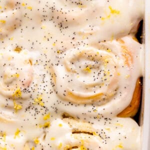 Frosted lemon rolls in a platter.