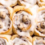Cookie dough cinnamon rolls close up.