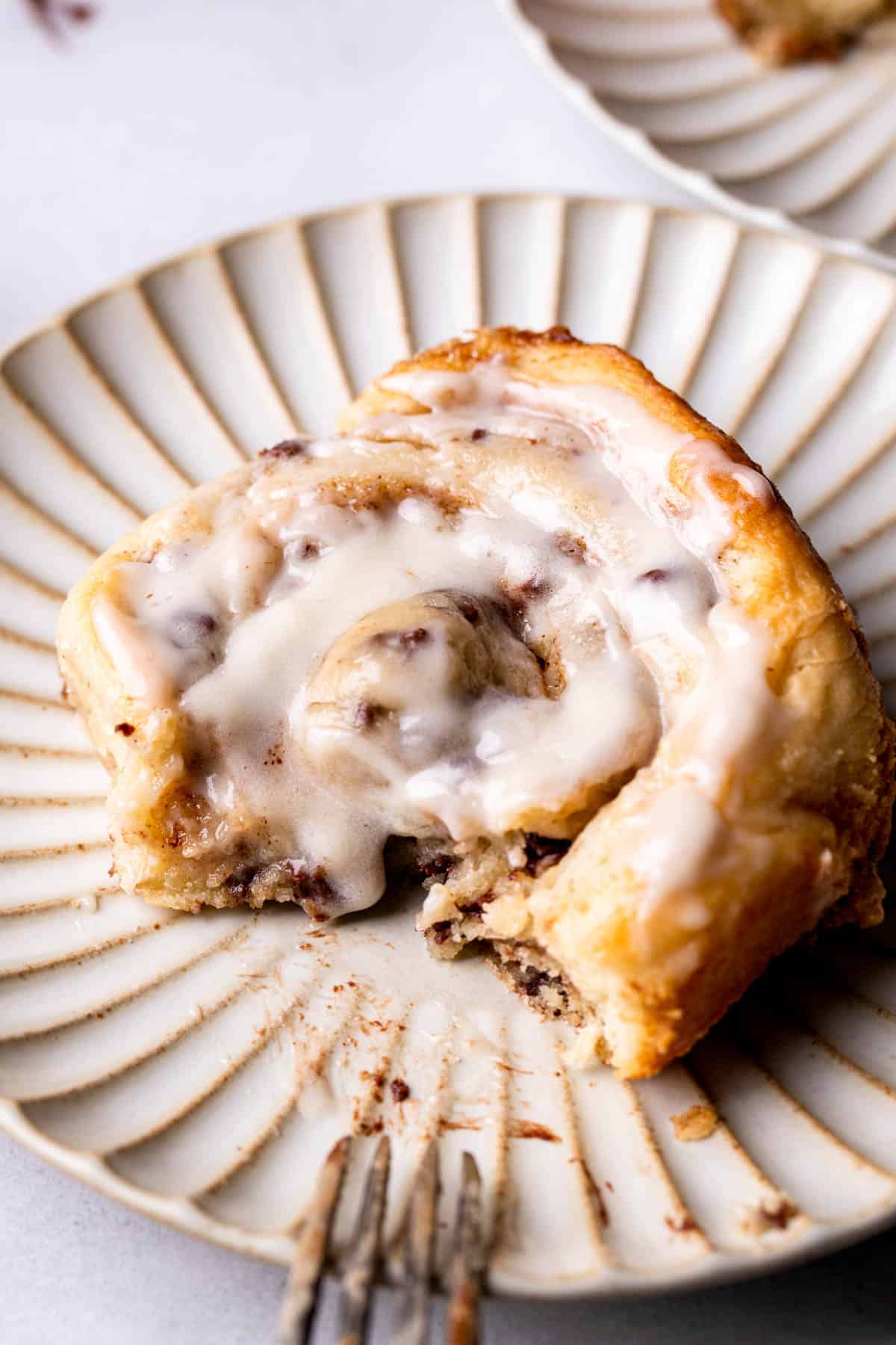 Bite missing from cookie dough cinnamon rolls.