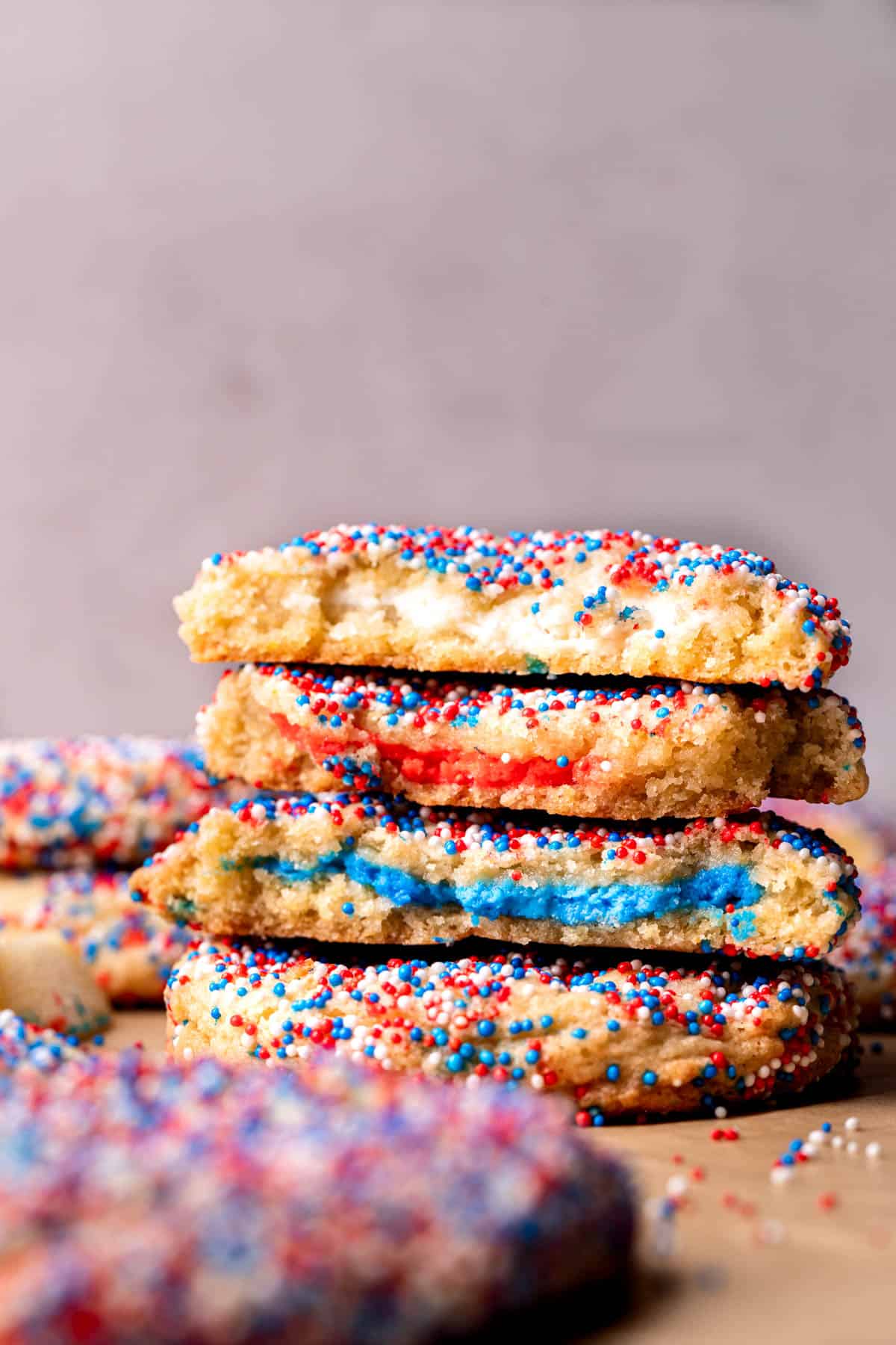 Stack of 4th of july cookies.